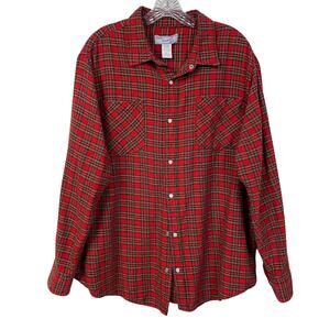 Men's L HABAND Casual Joe Plaid Snap Front Shirt Size Large Red